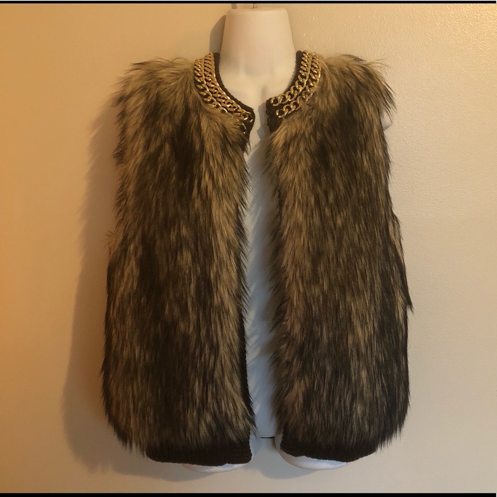 MICHAEL KORS Gold Chain Faux Fur Vest NWOT